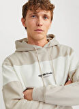 Jack & Jones Kapüşon Yaka Bej Erkek Sweatshırt JORVESTERBRO BLOCK SWEAT HOOD STYD