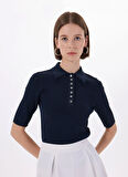 Vero Moda Polo Yaka Dar Lacivert Kazak Kadın VMPEARL 2/4 POLONECK PULLOVER PRM
