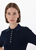 Vero Moda Polo Yaka Dar Lacivert Kazak Kadın VMPEARL 2/4 POLONECK PULLOVER PRM
