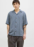 Jack & Jones Rahat Mavi Erkek Gömlek 12273289_JPRBLUVINCENT PRINT RESORT