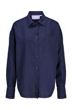 JJXX Kadın Jxjamıe Oversize Uzun Kollu Keten Gömlek 12269668 Lacivert