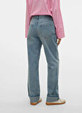 Vero Moda Orta Bel Düz Paça Düz Mavi Kadın Denim Pantolon VMALLISON MR STRAIGHT PEARL JEANS S