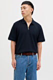 Jack & Jones Erkek Jjeaustın Polo Yaka Fermuar Kapamalı T-Shirt 12279177 Lacivert