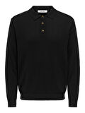 ONSLOUI REG 12 LS MEL POLO KNIT NOOS Erkek Siyah T-Shirt - 22033758