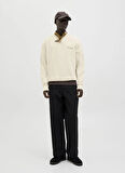 Jack & Jones Bisiklet Yaka Krem Erkek Sweatshırt 12279531_JJEDOVER PRINT SWEAT CREW