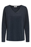 Only Kadın Onlamalıo Oversize V Yaka Örme Kazak 15340735 Lacivert