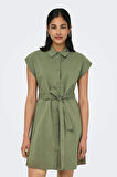 Only Kadın Onllou Belden Bağlamalı Diz Üstü %100 Pamuk Elbise 15348203 Haki