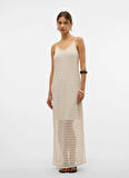 Vero Moda Geniş Yaka Krem Uzun Kadın Elbise VMDYLIE S/L V-NECK ANKLE DRESS WVN