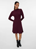 Vero Moda Bisiklet Yaka Bordo Uzun Kadın Elbise VMNANCY RIB LS FUNLNCK SKATER DRESS