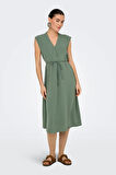 JDY Kadın Jdydıvya Belden Bağlamalı Midi Elbise 15350728 Yeşil