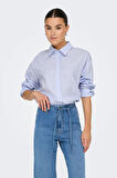 Only Kadın Onlrımını Taş Detaylı Uzun Kol Pamuklu Gömlek 15352703 Mavi