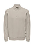 Only & Sons Yüksek Yaka Ekru Erkek Sweatshırt ONSCERES HALF ZIP SWEAT NOOS