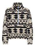 ONLJANNE LIFE AZTEC TEDDY L/S ZIP CC SWT Kadın Gri Sweatshirt - 15267415