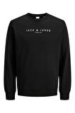 Jack & Jones Erkek Jprccjayson Yazı Detaylı Bisiklet Yaka %100 Pamuk Sweatshirt 12283436 Siyah