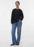 Vero Moda Kapüşon Yaka Düz Siyah Kadın Sweatshırt VMHALI LS HOODIE JRS GA BOO
