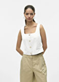Vero Moda V Yaka Dar Beyaz Kazak Kadın VMWILLOW SL V-NECK POLO TOP