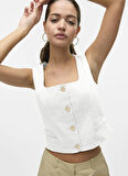 Vero Moda V Yaka Dar Beyaz Kazak Kadın VMWILLOW SL V-NECK POLO TOP