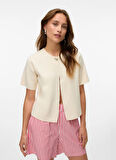 Vero Moda Bisiklet Yaka Normal Krem Kazak Kadın VMGOLD SS O-NECK ONE BUTTON CARDIGA