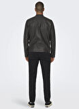 Only & Sons Normal Siyah Erkek Ceket ONSMIKE PU RACER JACKET OTW NOOS