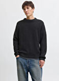 Jack & Jones Bisiklet Yaka Normal Siyah Erkek Kazak 12278816_JJEDOVER KNIT CREW NECK SN