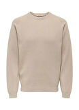 Only & Sons O Yaka Normal Düz Ekru Erkek Kazak ONSPIN REG 12 CREW KNIT