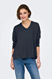 Only Kadın Onlamalıo Oversize V Yaka Örme Kazak 15340735 Lacivert
