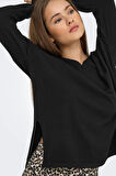 Only Kadın Onlamalıo Oversize V Yaka Örme Kazak 15340735 Siyah