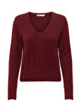 Only V Yaka Normal Düz Bordo Kazak Kadın ONLELLA PIUMO LS V-NECK KNT