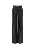 Only Yüksek Bel Normal Siyah Kadın Pantolon ONLJUICY-LANA HW WIDE FAUX LE PANT