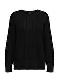 Only O Yaka Rahat Örgü Desenli Siyah Kazak Kadın ONLKATIA LS CABEL LS O-NECK CC KNT