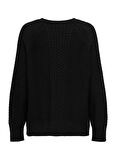 Only O Yaka Rahat Örgü Desenli Siyah Kazak Kadın ONLKATIA LS CABEL LS O-NECK CC KNT