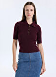 Vero Moda Polo Yaka Dar Bordo Kadın Kazak VMMARINA 2/4 POLONECK PULLOVER