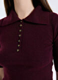 Vero Moda Polo Yaka Dar Bordo Kadın Kazak VMMARINA 2/4 POLONECK PULLOVER