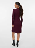 Vero Moda Bisiklet Yaka Bordo Uzun Kadın Elbise VMNANCY RIB LS FUNLNCK SKATER DRESS