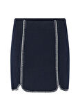 Yas Yüksek Bel Lacivert Kadın Nakışlı Kısa Etek YASVICCO HW WOOL BLEND SKIRT S.
