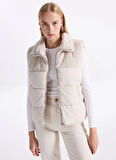 Only Krem Kadın Yelek ONLWANJA FUR PUFFER MIX WAISTCOAT C