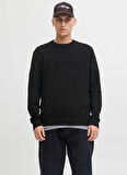 Jack & Jones Bisiklet Yaka Rahat Siyah Erkek Kazak 12283452_JCOTIER KNIT CREW NECK