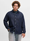 Jack & Jones Oversize Koyu Mavi Erkek Denim Gömlek 12283674_JORNORREBRO DENIM SHIRT LS