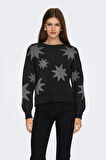 Only Kadın Onlrosıe Yıldız Desenli Bisiklet Yaka Örme Kazak 15328250 Siyah