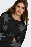Only Kadın Onlrosıe Yıldız Desenli Bisiklet Yaka Örme Kazak 15328250 Siyah