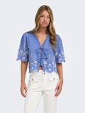ONLMIFFY S/S EMB TIE TOP NOOS WVN Kadın Mavi Bluz - 15364399
