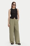 Only Keten Karışımlı Yüksek Bel Bol Paça Pantolon Bayan PANTOLON 15370398 HAKİ