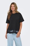 Only Onlvivvi Pamuklu Bisiklet Yaka Dantel Detaylı T Shirt Bayan T SHİRT 15385031 SİYAH