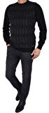 BRG-21174 BİSİKLET YAKA DESENLİ KAZAK/SİYAH/XL