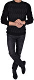 BRG-21174 BİSİKLET YAKA DESENLİ KAZAK/SİYAH/XL