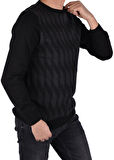 BRG-21174 BİSİKLET YAKA DESENLİ KAZAK/SİYAH/XL