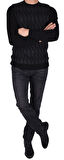 BRG-21174 BİSİKLET YAKA DESENLİ KAZAK/SİYAH/XL