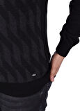 BRG-21174 BİSİKLET YAKA DESENLİ KAZAK/SİYAH/XL