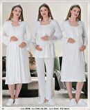 Mecit Pijama 5718 Ecru Sabahlıklı 4 Lü Hamile Lohusa Pijama Gecelik Tk
