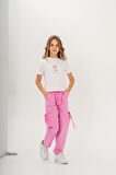 Kız Çocuk Pamuklu T-Shirt Keten Pantalonlu Yazlık Takım 6-9 Yaş